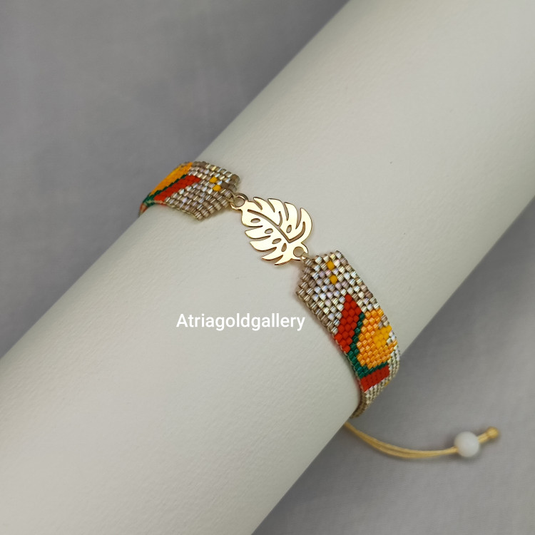 دستبند میوکی پلاک طلا طرح برگ