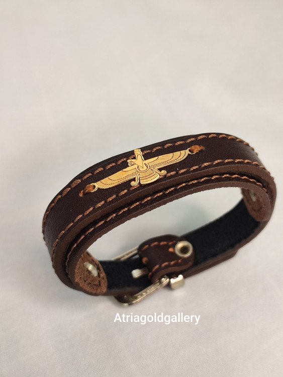 دستبند چرم طلا مردانه